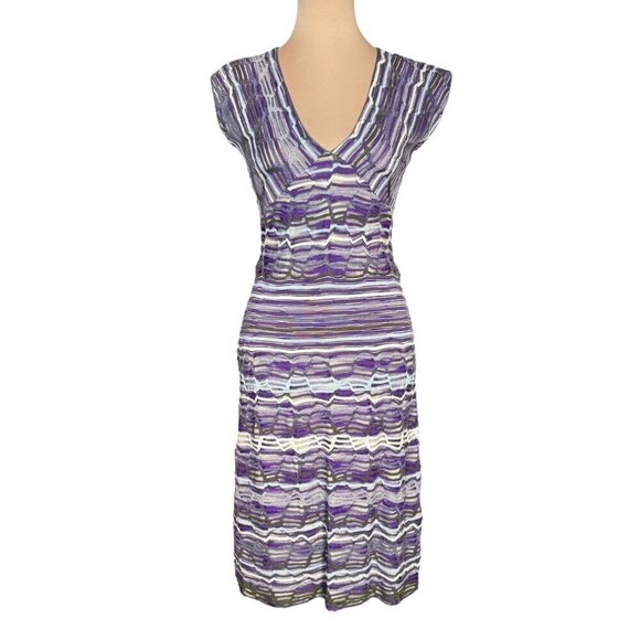 M Missoni Mini Dress Sz. 6 Purple Knit Wavy Stripes V-Neck Sleeveless Designer - Picture 1 of 13